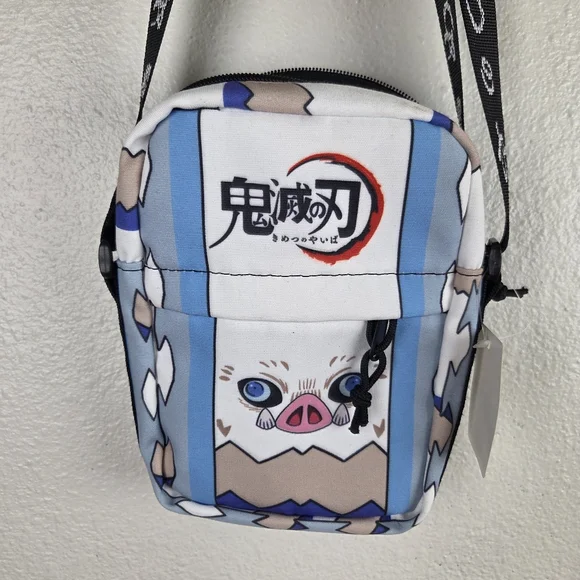 Anime Sacoche Demon Slayer Bleu et Blanc Inosuke Hashibara Crossbody Bag - Picture 2 of 7